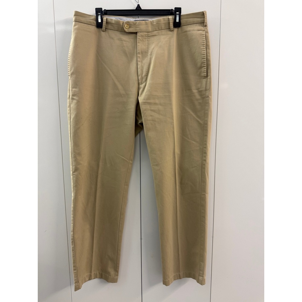 Peter Millar Mens Khaki Tan Flat Front Twill Chino Pants Size 36 x 28